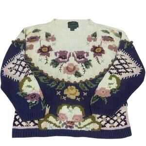 Vintage Cullinane Hand Knit Floral Sweater 90s Cottagecore Women’s M